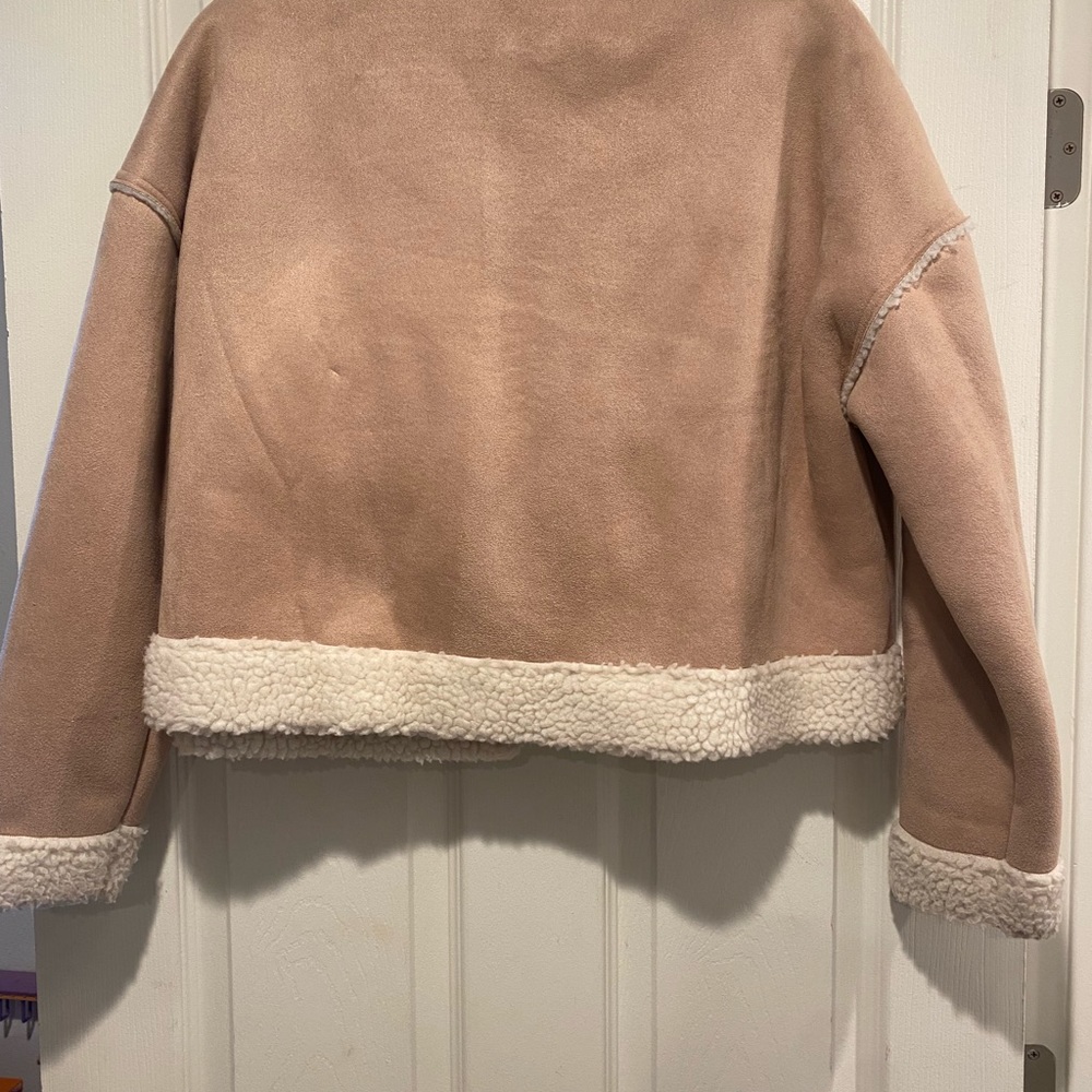 Women's Fake Shearling Seamed Jacket color dusty pink size Medium